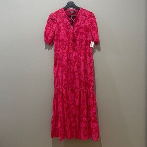 Laurel Grey Pink Floral Pandora Tiered Maxi Short Sleeve Dress Size S
